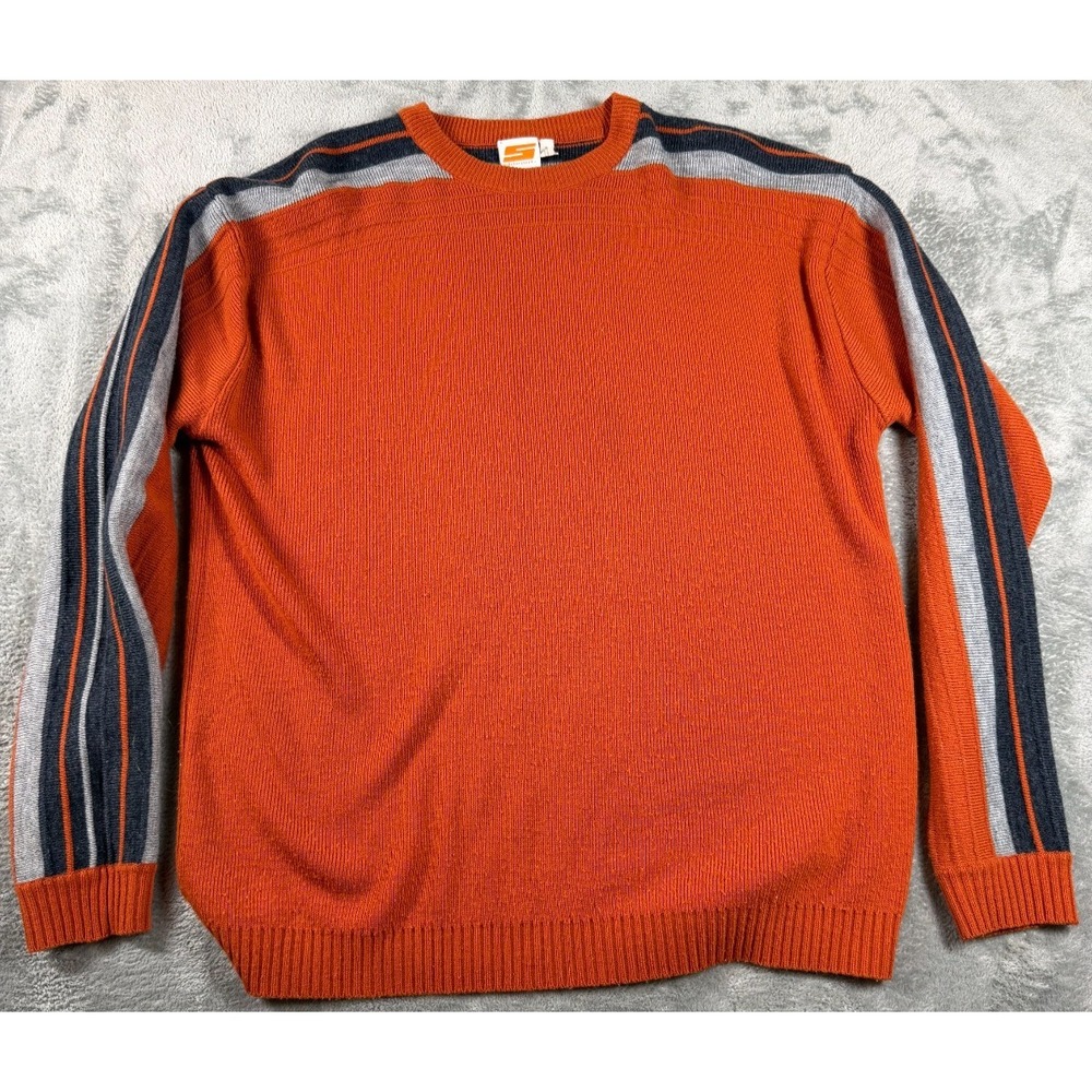 Vtg 90s Sideout Sport Sweater Orange Gray Stripe Knit Made in Korea Sz M